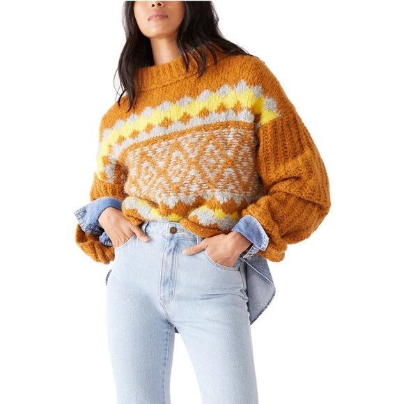 Free People Alpine Crop Mock Neck Sweater, Size Small - Orange